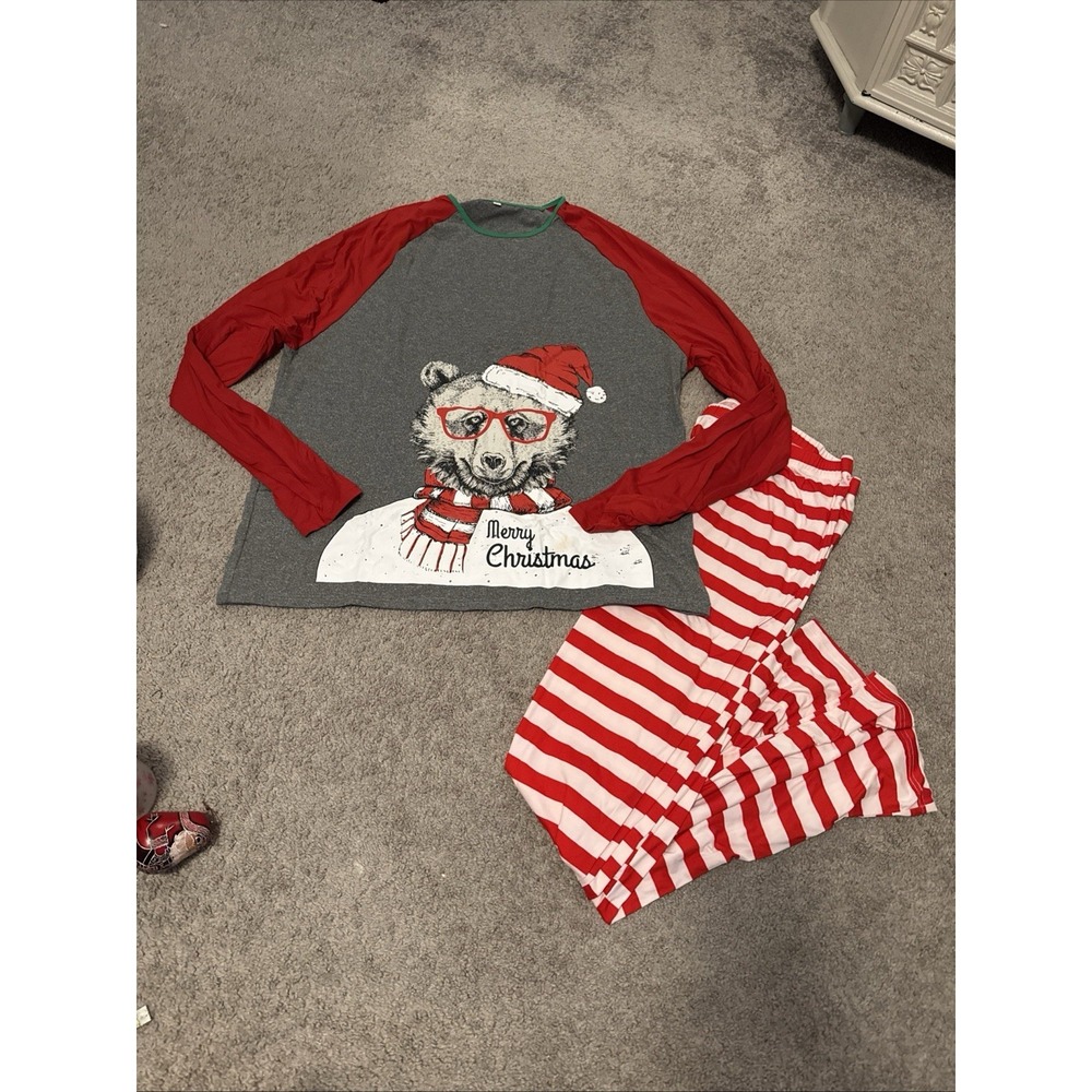 Women's Size 3X Christmas Pajama Set Bear Glasses NEW